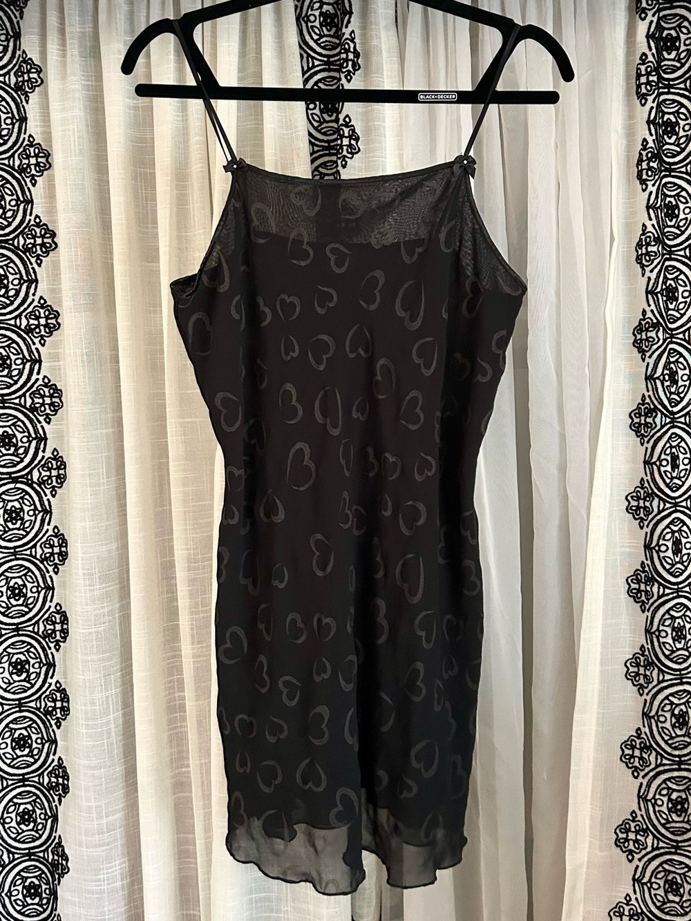 Black Y2K Sheer Heart-Print Slip Mini Dress